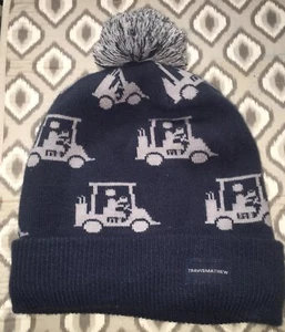 Travis Mathew Swingles Beanie Blue Nights Golf Cart Design Cuffed Top Pom 1MU237 - Picture 1 of 7
