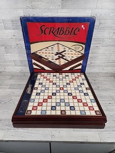 Scrabble Deluxe Edition Mahogany Wood Rotating Turntable Game Premium Components - Picture 1 of 12