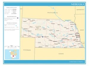 Map State of Nebraska United States of America Political Physical Print - Picture 1 of 3