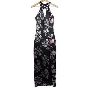 BCX Dress Floor Length High-Neck Maxi Dress Black Floral Print Women’s Size 3 - Picture 1 of 13