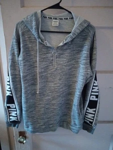 Victorias Secret Pink Half Zip Hoodie Grey Sz Small W Pockets - Picture 1 of 6