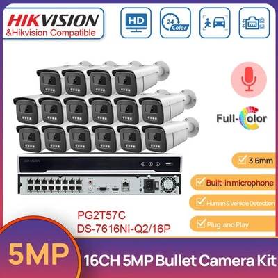 Hikvision 16CH CCTV Kit 8MP 4K NVR MIC 5MP ColorVu Bullet IP Camera System 3.6mm - Image 1 of 4