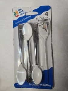 New VINTAGE 2001 The First Years Stainless Steel Soft Bite Baby Spoon Set - Picture 1 of 2