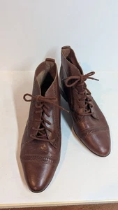 Sarah Morgan Brown Leather Lace-Up Ankle Boots Women Size 9 Made in Brazil - Picture 1 of 11
