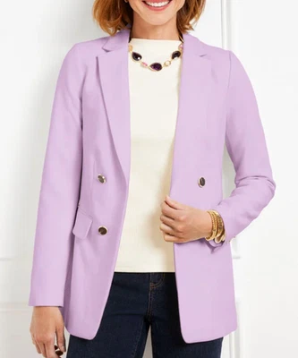 CHAQUETA BLAZER NUEVA CON ETIQUETAS TALBOTS PRIMAVERA LILA PÚRPURA SASTRE ELÁSTICA SIN CIERRE TALLA 18 Foto 1 de 3