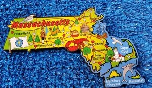 Massachusetts State Map Fridge Collectible Souvenir Magnet - Picture 1 of 2