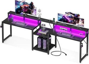 98 Inch 2 Person Gaming Desk with Storage Shelves, Long Double Home Office Compu - Picture 1 of 8