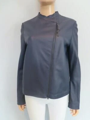 Jaqueta de motocicleta Brunello Cucinelli couro marinho tamanho 44/EUA 8 - Imagem 1 de 4