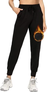 Women'S Fleece Lined Sweatpants Thermal Joggers with Pockets Winter Lounge Yoga - Picture 1 of 6