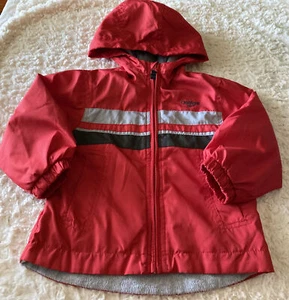 Osh Kosh Boys Red Gray Fleece Lined Windbreaker Jacket Pockets 2T - Picture 1 of 9