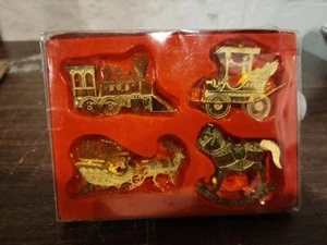 Christmas Around World Brass Ornaments Sleigh Train Rocking Horse Carriage  - Picture 1 of 10