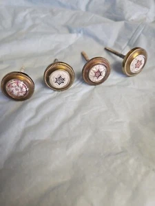 Victorian Sulphide Glass Drapery Curtain Tie Back Lot of 4 Star Green Red Brass - Picture 1 of 9
