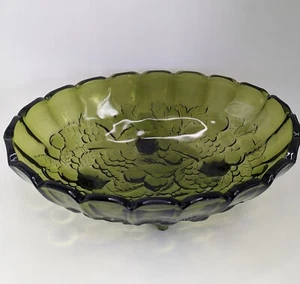 Vintage Harvest Grape Indiana Green Glass Footed Oval Center Fruit Bowl 12” - Picture 1 of 7