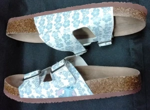 Womens 9 Disney Lilo & Stitch Two Wide Strap Buckled Slide Sandals Floral - Picture 1 of 15