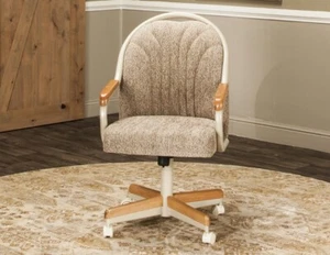 Britney Dining Swivel-Tilt Caster Arm Chair Armchair Wheat Tweed & Mocha/Oak - Picture 1 of 11
