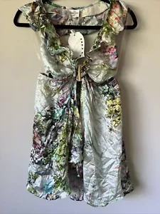 Beach Bunny Swimwear Cover-Up Dress "Sweet Pea" Green Floral 100% Silk Size M - Picture 1 of 12