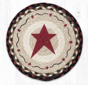 PRIMITIVE STAR BRAIDED HAND PRINTED JUTE CHAIR PADS SETS With TIES--15.5" ROUND - Picture 1 of 1