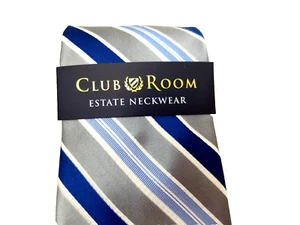 Club Room 100% Silk Tie Seven Stripe Blue White Silver Mens Estate Neckwear NWT - Picture 1 of 11