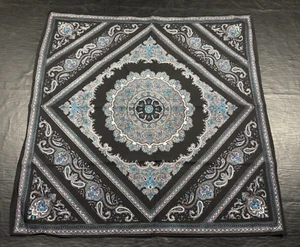 100% Pure Virgin Wool Scarf Black Patterned 30x30” Hand Screen Printed - Picture 1 of 6