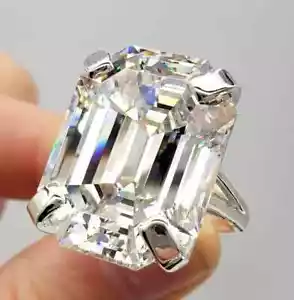 RARE 25.00 Ct Certified Off White Treated Diamond Solitaire Ring In 925 Silver - Picture 1 of 10