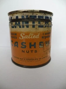 Vintage 1940 Pflanzgefäße 4 Unzen gesalzene Cashewnüsse gelb Blechdose mit Mr. Peanut - Bild 1 von 9