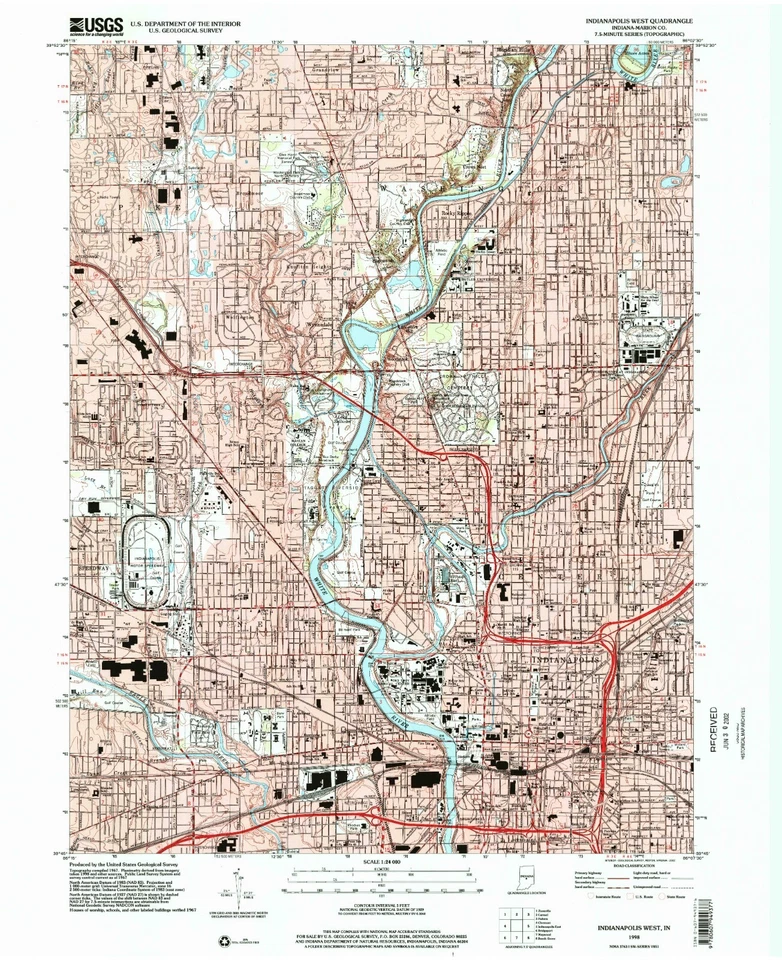 Indianapolis, IN - 1998 - Topographic Map Reproduction of Indiana's Capital City - Image 1 of 1
