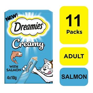 44 x 10g Dreamies Creamy Adult Cat & Kitten Treats Scrumptious Salmon 11x40g