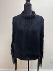 Calvin Klein Fringe Sleeve Black Sweater Knit Top