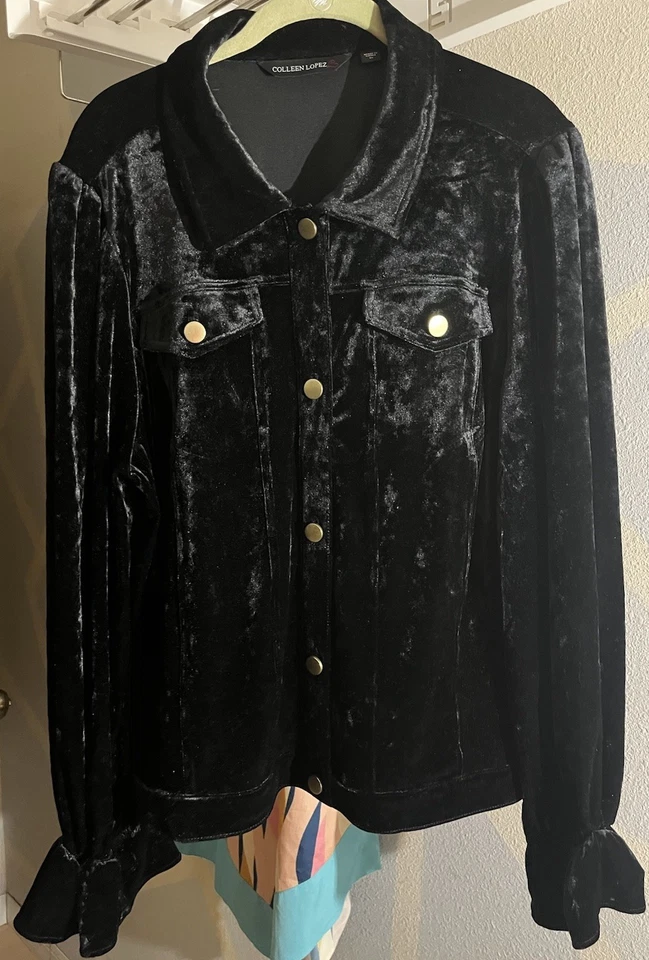 Chaqueta Colleen Lopez Talla Grande 3X Chaqueta Negra Puño Belle Botón Frontal Chaqueta Foto 1 de 4