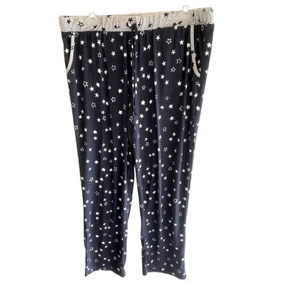 Pantalones de salón Lucky Brand azul gris blanco diseño estrella cintura elástica talla L Foto 1 de 4