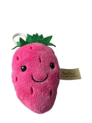 Dan Dee Plush Strawberry Keychain Clip Cute Soft Pink Green Smiling Face 5 Inch - Image 1 of 3