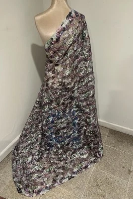 2.5 Yard  Multicolor Floral Sequins Embroidery Lace Fabric 50” Width - Image 1 of 4