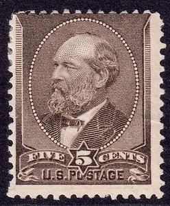 US Scott 205, 1882 Garfield, 5c gelbbraun, UNBENUTZT NG - Bild 1 von 1