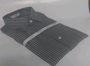 Dress Shirt EAGLE 80's Gray with White Vertical Stripes Long Sleeve 17.5 32/33 - Picture 1 of 5