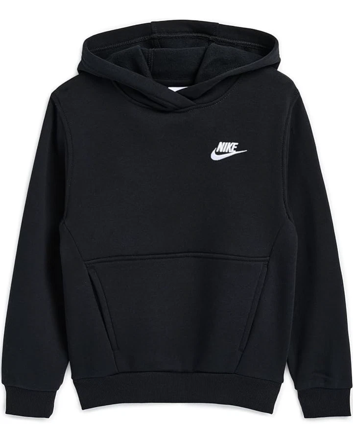 Nike Swoosh Boy's Club Full Zip Hoodie Hooded Sweatshirt Black Size Large