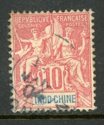 Colonia Francesa 1900 Indochina 10¢ Rojo Scott #9 VFU Q874 ⭐⭐⭐⭐⭐ Foto 1 de 4