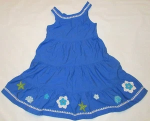 Gymboree Girls Blue Cotton Summer Sun Dress Flowers Sequins Size 6 READ - Picture 1 of 4