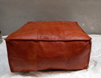 30'' Square Quality Unstuffed Ottoman Pouffe Footstool Claasic Leather Moroccan - Image 1 of 4