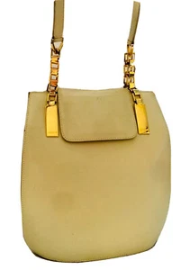 LAMARTHE PARIS HOBO SHOULDER TOTE HANDBAG IVORY LEATHER CHAIN&LEATHER STRAPS - Picture 1 of 8