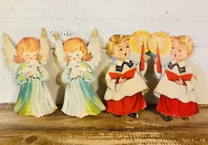 4 Vintage Weihnachten Stanzformen Engel Caroling Alter Jungen 1940er Dennison USA 8" - Bild 1 von 7