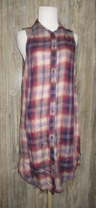Maurices Plaid Purple Maroon Rayon Button Sleeveless Dress Size Small Western - Picture 1 of 12