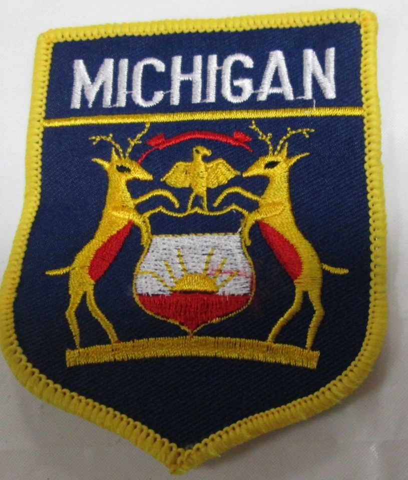 Michigan State Flag Patch Embroidered 250 Pc 3 x 3.5-inch Emblem Iron on, Sewing - Image 1 of 3
