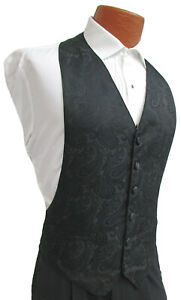 Boy's Black Paisley Tuxedo Vest Open-Back Adjustable Formal Wedding Ring Bearer