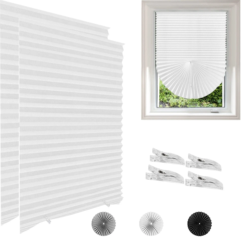 2PCS Temporary Window Shades Light Filtering Pleated Fabric Shade Self Adhesive - Image 1 of 1