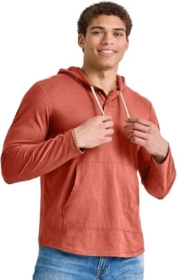 Sudadera con capucha para hombre Hanes 100 % algodón Jersey Original Henley Red River Clay M Foto 1 de 4