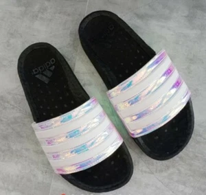 adidas Adilette Boost FZ2565 Men's Sandals Slides Iridescent White Black - Picture 1 of 11