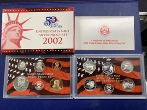 2002-S U.S. Silver Proof Set: Complete 10-Coin Set, with Box and COA POSTPAID - Picture 1 of 1