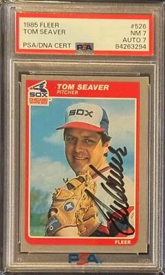1985 FLEER TOM SEAVER SIGNED DUAL GRADED PSA 7 AUTO 7 NONE HIGHER HOF - Image 1 of 2