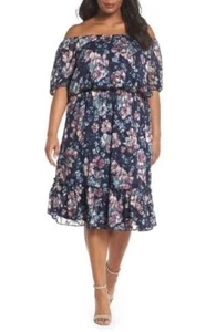 Vestido para mujer Adrianna Papell floral agotado fuera del hombro talla grande 24W 12778 - Imagen 1 de 4
