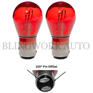(PAIR) Philips BAW15d Red Bayonet PR21/5W Replacement Light Bulbs 12V - Picture 1 of 4